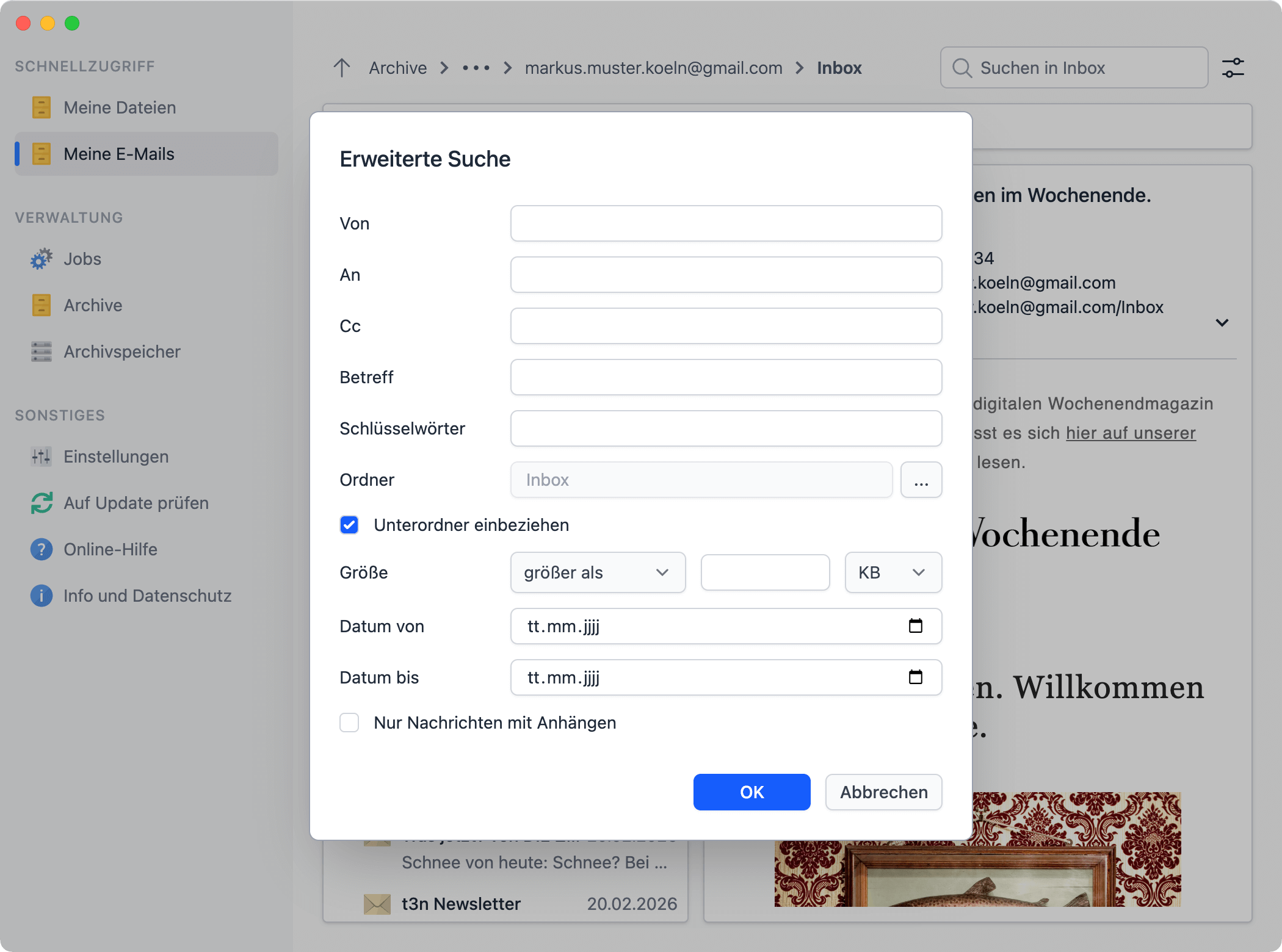 Über eine erweiterte Suche kann das Suchergebnis genau eingegrenzt werden