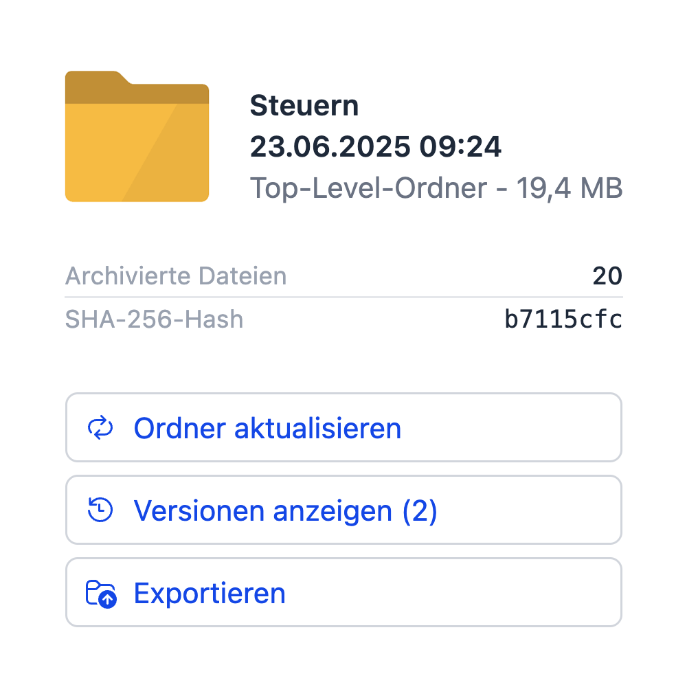 Versionshistorie und Exportfunktionen für archivierte Dateien