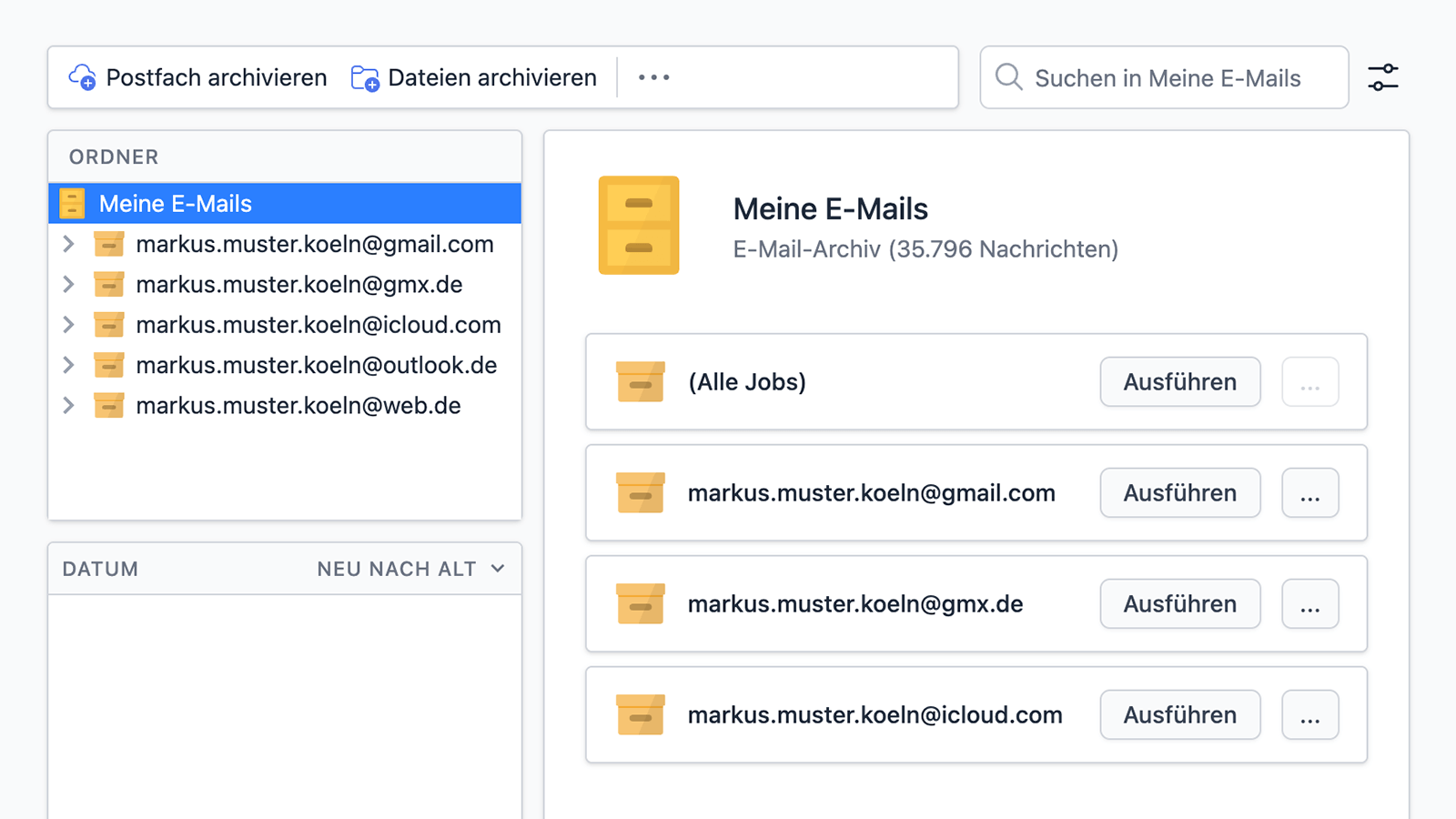 Eine Liste der Archivierungsaufgaben für verschiedene E-Mail-Postfächer