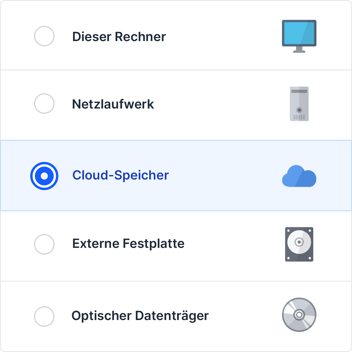 Ihr E-Mail-Archiv kann lokal auf Ihrem Rechner, auf externen Festplatten, einem NAS oder auf beliebigen Cloud-Speichern gespeichert werden