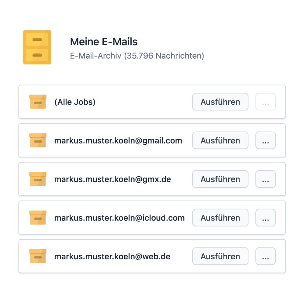 Screenshot: Zur Archivierung von E-Mails wird in der Vanderplanki Desktop-Software für jedes Postfach ein Job angelegt