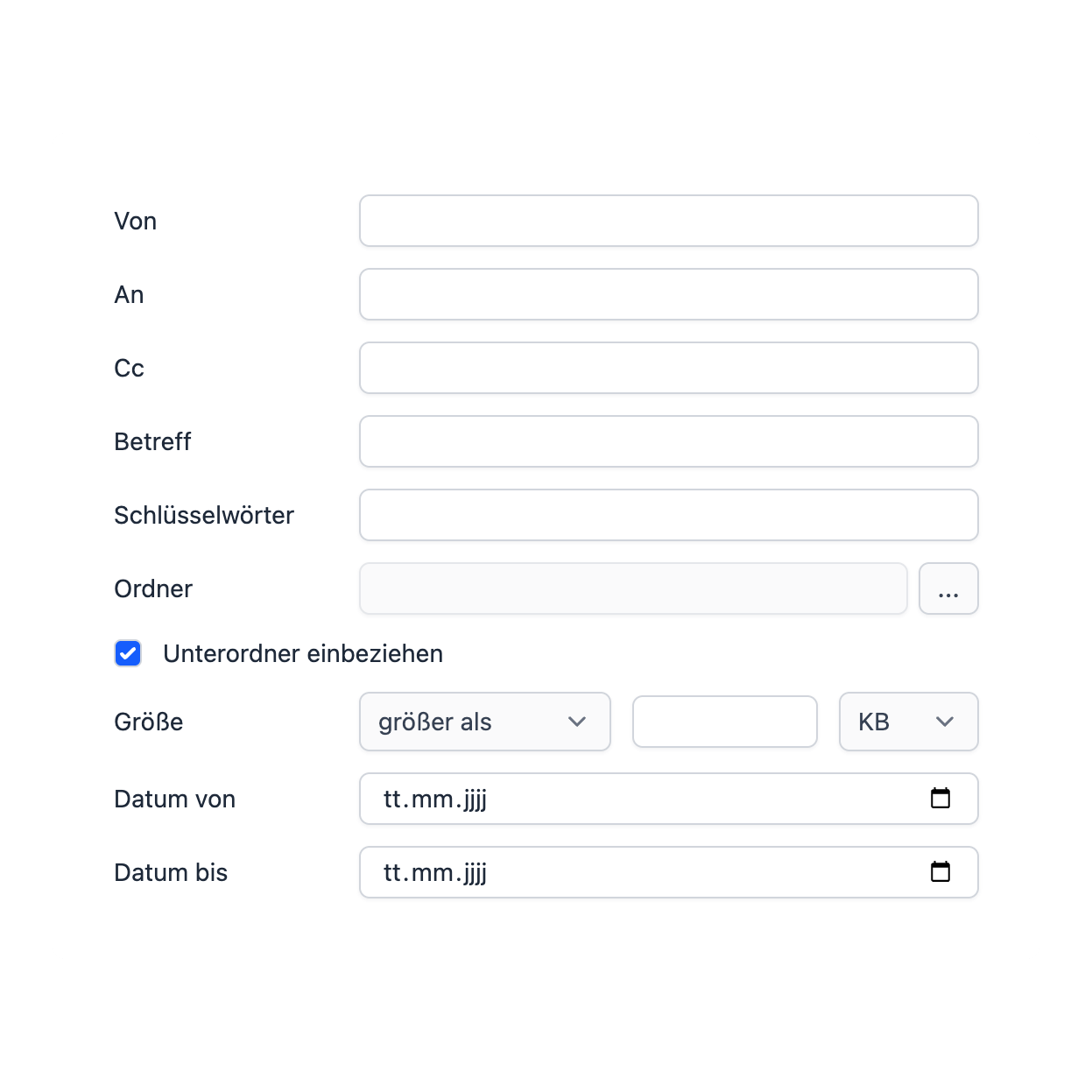 User Interface: E-Mails können über eine erweiterte Suche (Volltextsuche) im Archiv gefunden werden