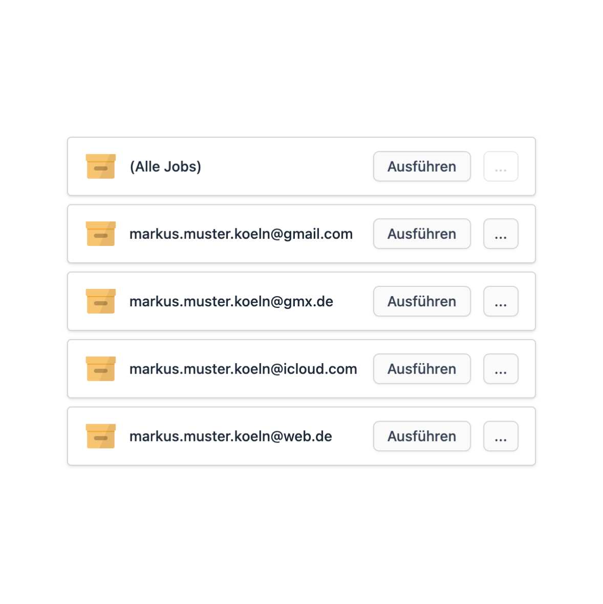 User Interface: Jobs für die Archivierung von E-Mails aus IMAP-Postfächern sind mir einem Klick immer wieder startbar