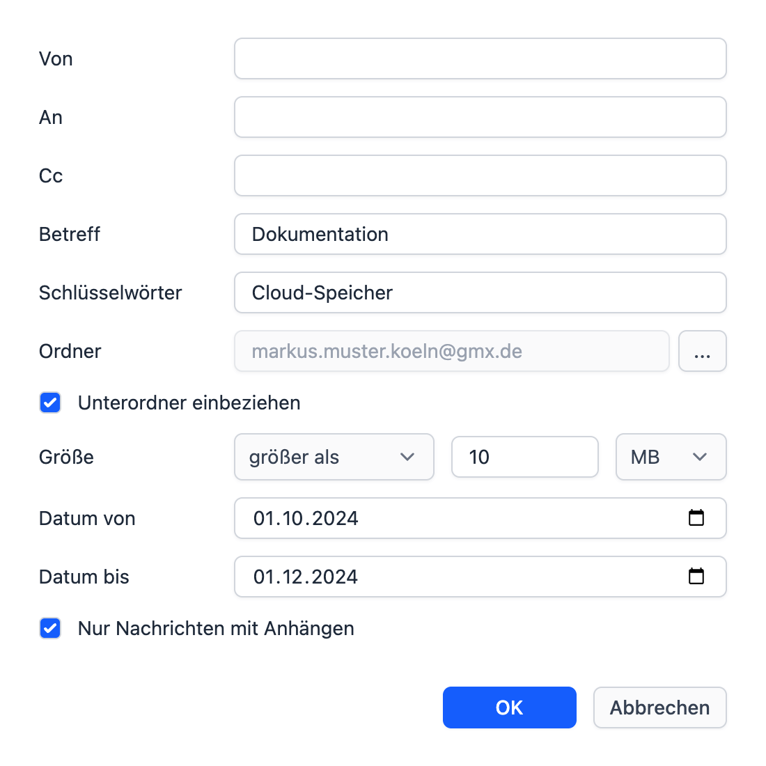 Die Volltextsuche für das E-Mail-Archiv